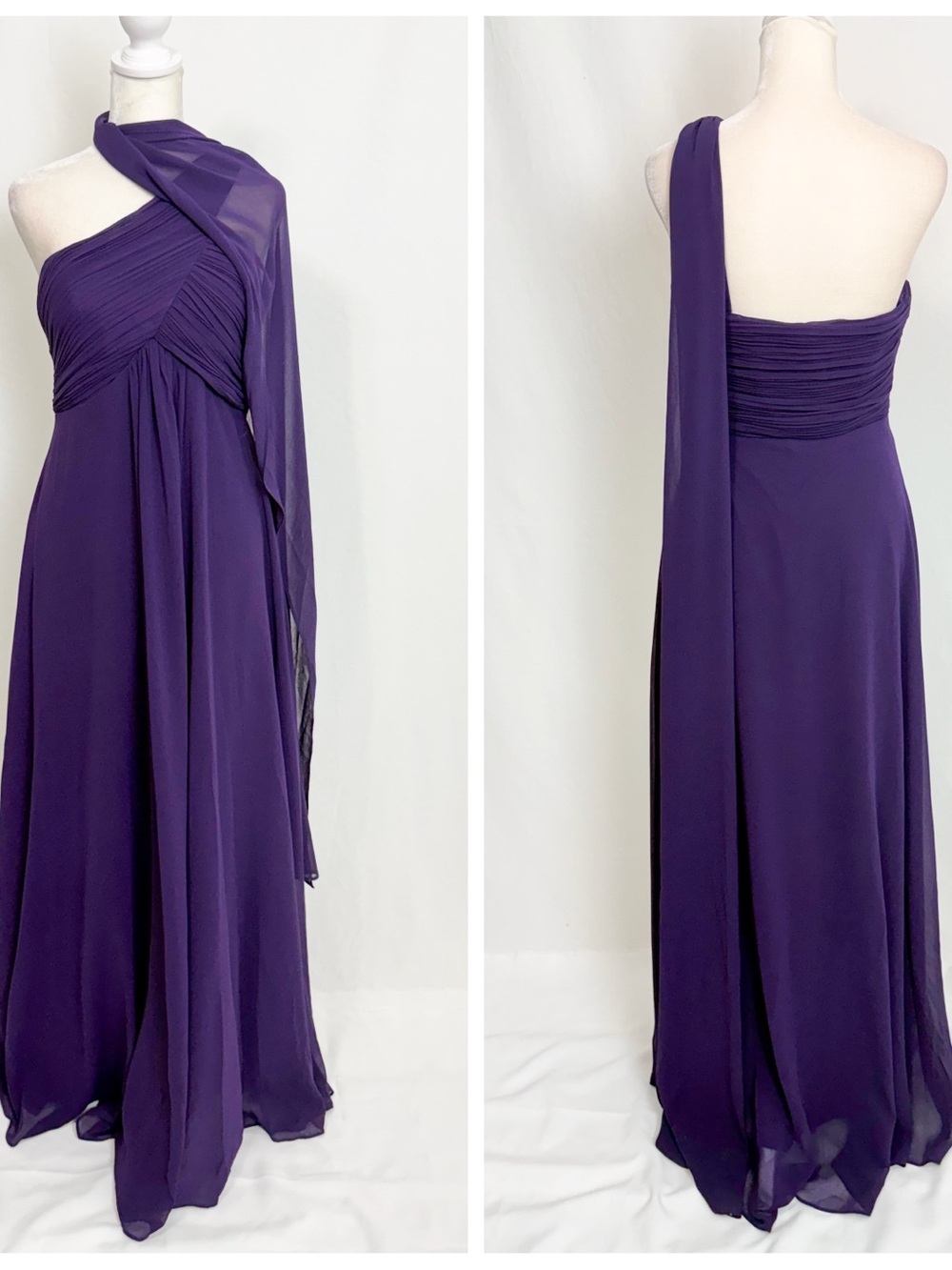 One-Shoulder Purple Chiffon Evening Gown with Draped Sash